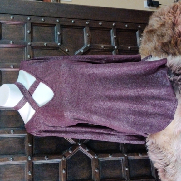 SZ M Unique Top With Crisscross Tie Brown Plum - Picture 1 of 7